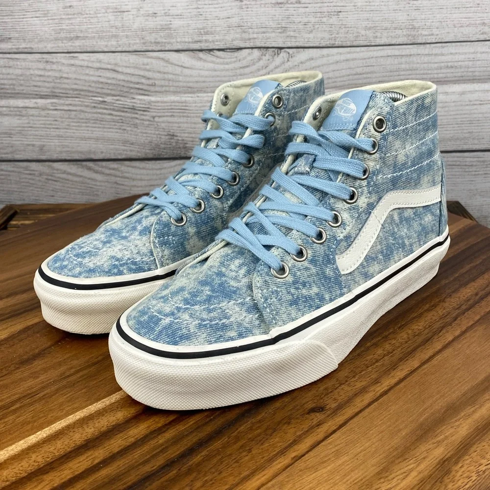 Vans Sk8 Hi Tapered Denim Destroy Winter Sky Sneaker Women’s Shoe Size 6.5 - Picture 2 of 11